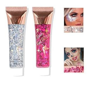 8 Color Body Glitter Silver & red Together Face Hair Self Adhesive Gel Accessories Cosmetic Glitter Long Lasting Chunky Sequins Glitters for Eye Lip Nails Gel Festival Rave 46g