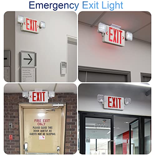 tanlux red exit sign with emergency lights led emergency exit light with battery backup ul listed ac 120277v commercial emergency lights combo for business - 1 pack
