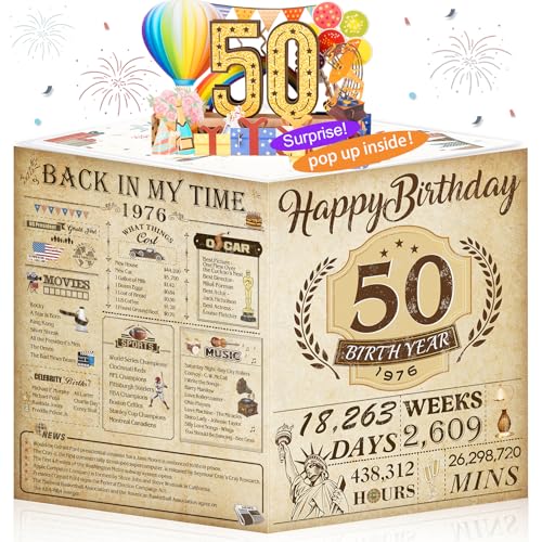 OLOSONG 50th Birthday Card for Men Women, 3D Pop Up 50th Birthday Gifts Cards for Him Her, Back In 1976 Funny 50 Year Old Birthday Decorations, Classy Vintage