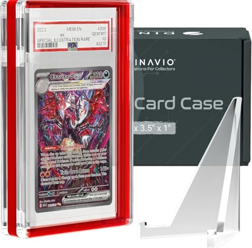 Image of PSA Graded Card Display Acrylic Case for Standard PSA and CGC Slabs - Slab Case - PSA Card Case - Graded Card Display Case - Updated Dimensions - Stand Included (Red Border)