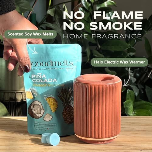 Image of Halo Wax Melting Kit- Ceramic Aroma Diffuser with 1 Warmer & 3 Scented Soy Melts |180+ Hours Scent Time| Safe, Smoke-Free, Natural Fragrance for Home | Terracotta Luster