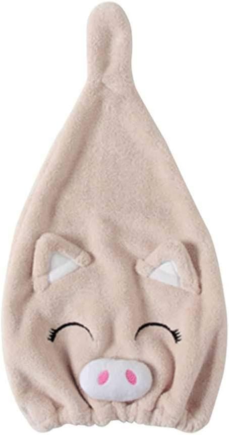 Cute Cartoon Pig Cap Microfiber Hair Turban Quickly Dry Hat Wrapped Towel Bathing Girl Shower Bonnet(Gray)