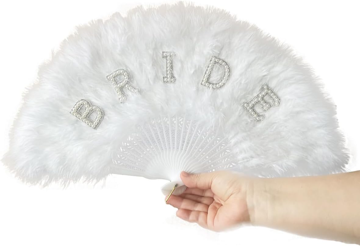 TRIXES BRIDE Ventaglio di piume portatile - Regalo per la sposa, addio al nubilato - Regalo per addio al nubilato