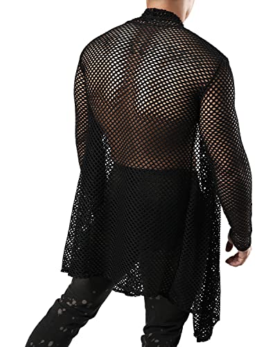 JOGAL Men's Mesh Fishnet Cardigan Fitted Muscle Top2