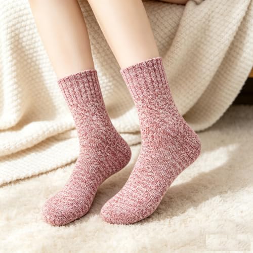 Image of Wool Socks for Women, Cozy Thermal Fall Winter Hiking Alpaca Warm Think Knit Comfy Crew Calf Socks