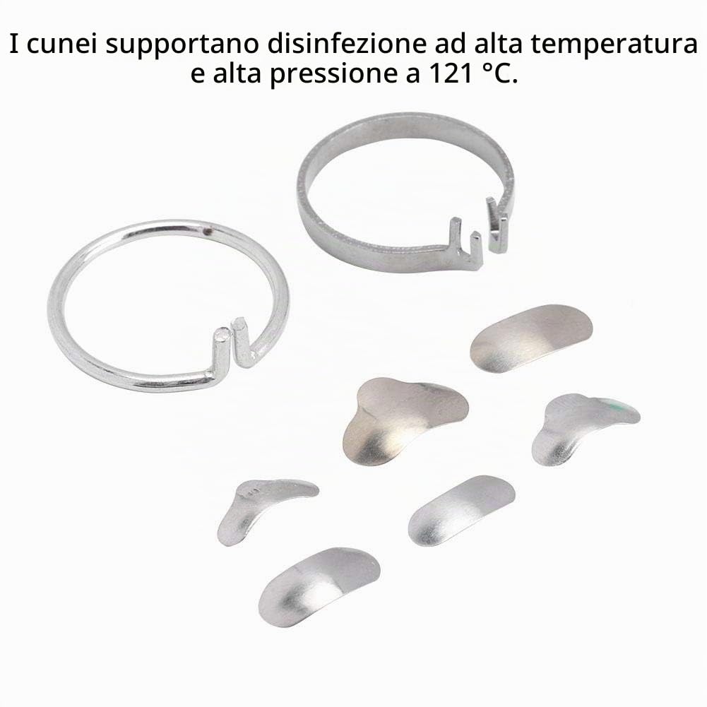 Matrici Dentali, Set Professionale di 100 Matrici Sezionali in Metallo con 20 Cunei e Anelli, Strumenti Odontoiatrici per Trattamenti di Precisione, Kit Completo per Cliniche e Studi Dentistici