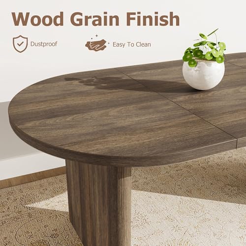 Image of GarveeHome Oval Dining Table for 6-8 People, Long Large Kitchen Table with Thick Sturdy Wooden Base, Farmhouse Dining Room Table for for Kitchen, Living Room, Office (63 inch Long,Brown)