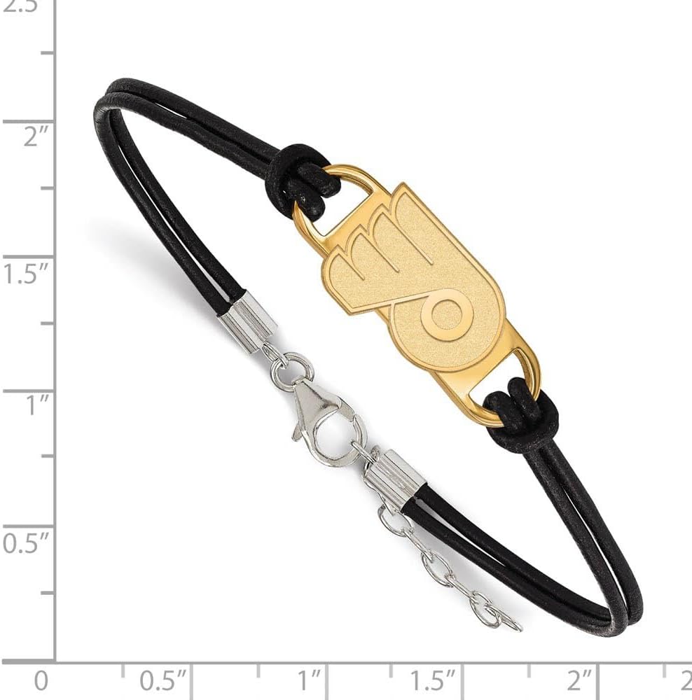 LogoArt Gold Plated Sterling Silver Philadelphia Flyers Leather Bracelet Small Cent GP031FLY-7