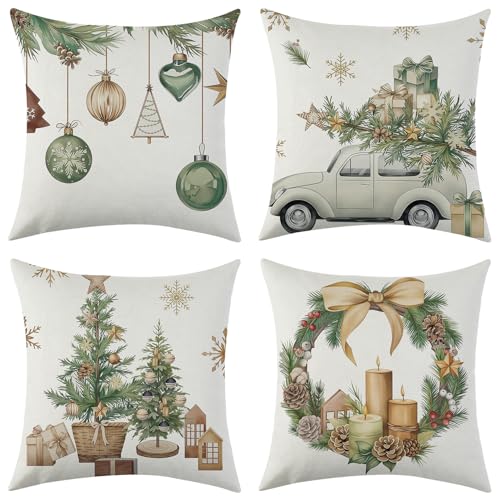 Zierkissenbezüge 4 Stück kissenbezug weihnachten,Kissenbezug Frohe...