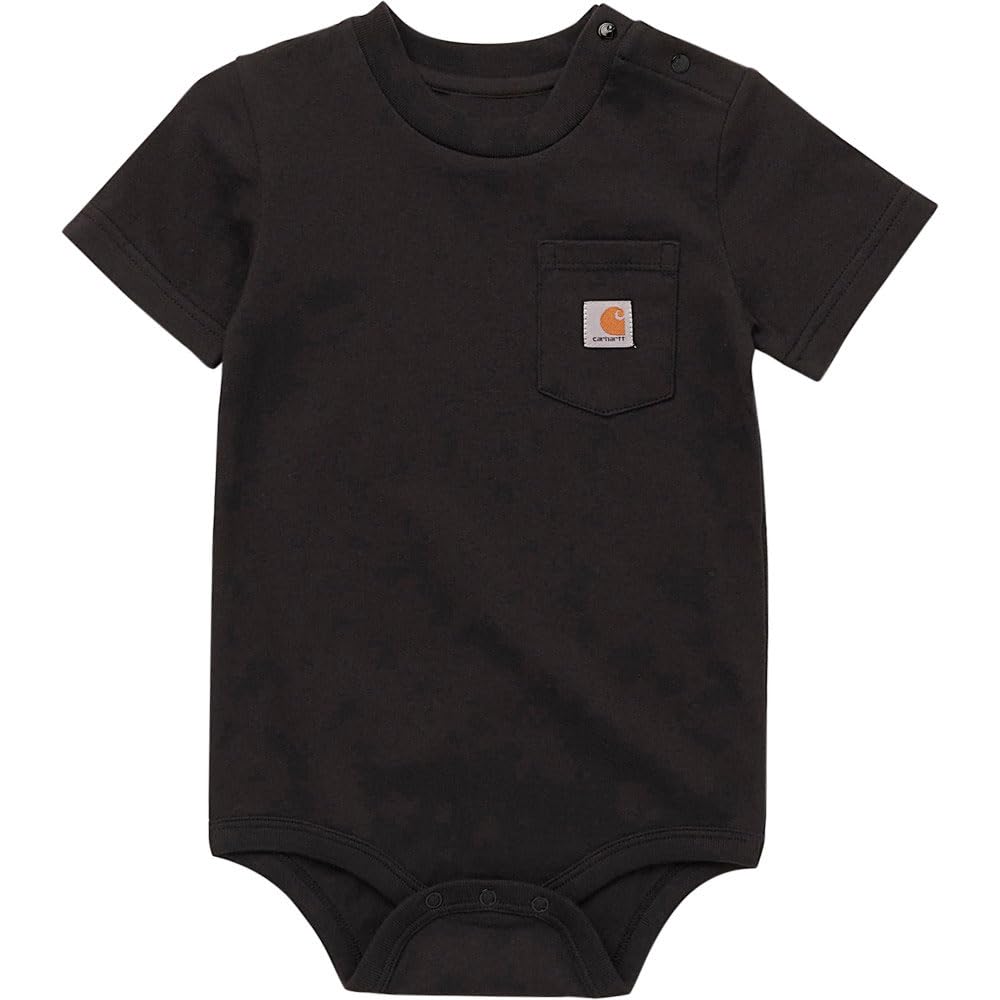 Carhartt Unisex Short Sleeve Romper with Pocket Short Sleeve and Pocket, Black, 12M, Black, 12 Months