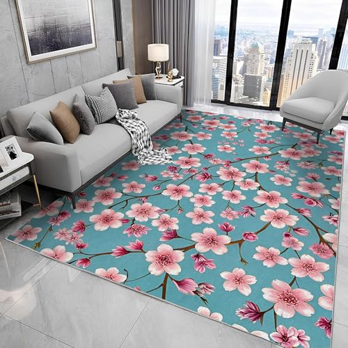 カーペット 桃の花 長方形 花卉 ラグマット洗濯機で洗える 滑らない 絨毯 薄い カシミヤラグ ホットカーペット床暖房対応 じゅうたん 防ダニ おしゃれ オールシーズン 160x230cm QE 13