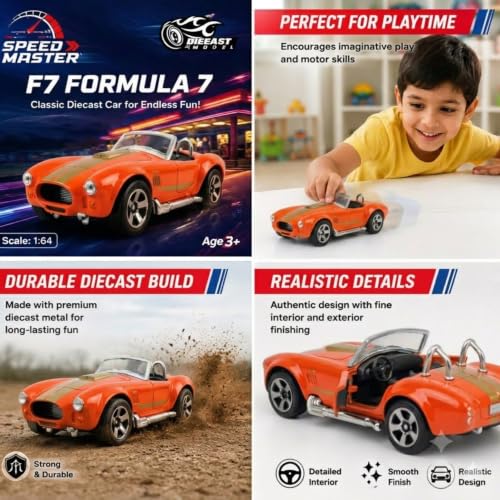 Image of 1:64 Scale Orange Die Cast Metal Sports Car Toy for Kids & Collectors with Free Rolling Wheels, Premium Mini Metal Car Model, Realistic Detailed Design, Collectible Display Vehicle, Gift Item