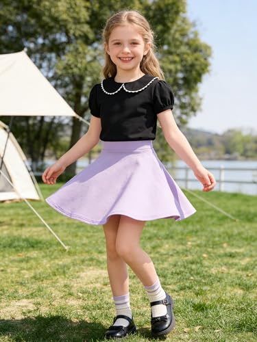 Image of 12M-14Y Toddler Baby Girls Peter Pan Collar Blouse Kids Girl Solid Color Puff Sleeve T-Shirts Casual Tee Tops