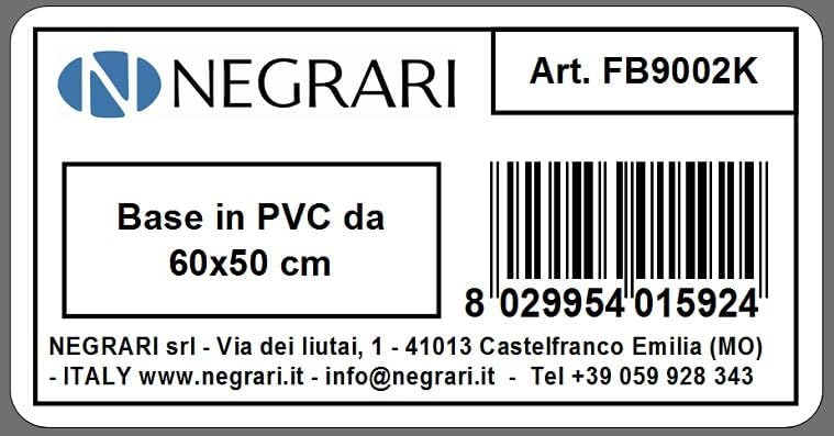Product label with Negrari brand, model number FB9002K, dimensions, and manufacturer contact information