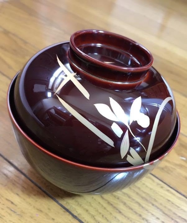 越前塗　越前漆器　お吸物椀５客　天然木　栃の木　手書き金蒔絵　本漆手塗り　未使用 越前塗り お椀5客 本金手描き蒔絵 ☆漆塗り朱吸い物椀六