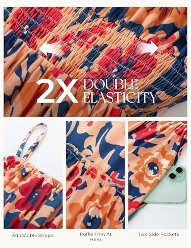 Image of GRACE KARIN Summer Dresses for Women 2026 Vacation,Smocked Floral Maxi Dress,Boho Beach Sundress with Pocket Fashion Clothing