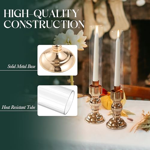 CappyBliss 3PCS Hurricane Candle Holders Set - Gold Candlestick Holders for Taper & Pillar Candles, Decorative Centerpiece for Dining Table, Wedding, Home Decor, Fit 3/4