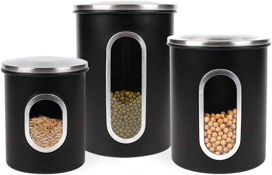 G Group 3-piece Airtight Kitchen Canister Set-Stainless Steel Container with Anti-fingerprint Lid & Visual Windows - Saving Kitchen Storage Jars