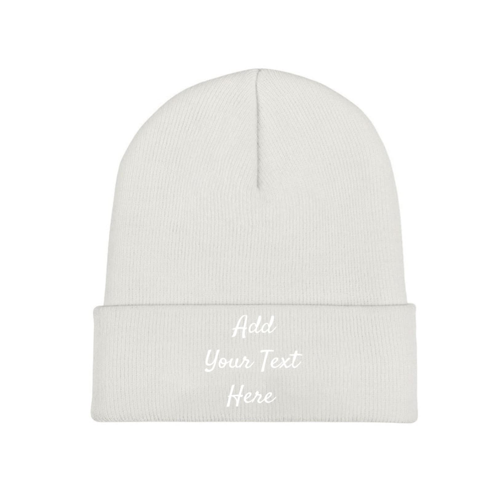 Miujonvy Unisex White 0 Custom Knitted Beanie Hats Slouch White Beanie Add Your Text Here Skull Cap