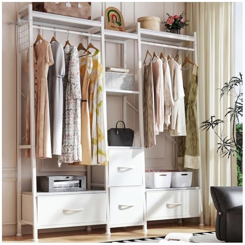 Listado de Closet Sams - 5 favoritos. 48 Simple Wisdom Closet Para Ropa armables, Perchero Para Ropa, con barra para colgar y 4 cajones, Closet Para Ropa en forma de T (Blanco)