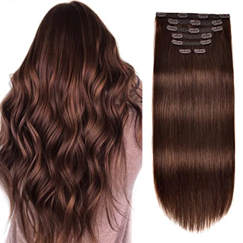 70g 7pcs Silky Straight Human Hair Clip In Extensions,Silky Straight Double Weft Human Hair Clip In Hair Extensions (70g-12 Inch, #4 Medium brown)