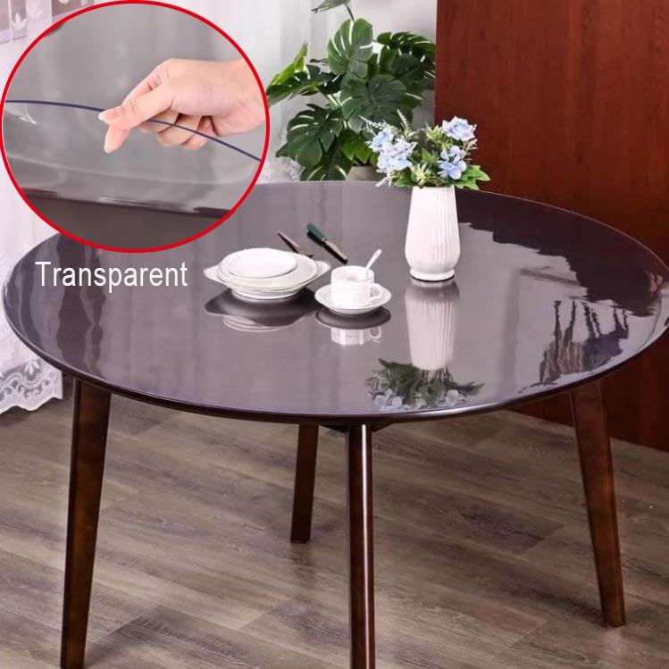 Nappe de table ronde 110 cm transparente pour repas de famille en cuisine