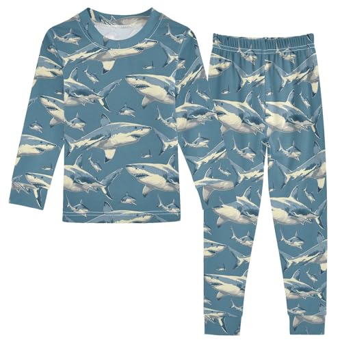 ALAZA Blue Shark Watercolor 2 Piece Pajama Set Long Sleeve Top and Pants Sleepwear Unisex