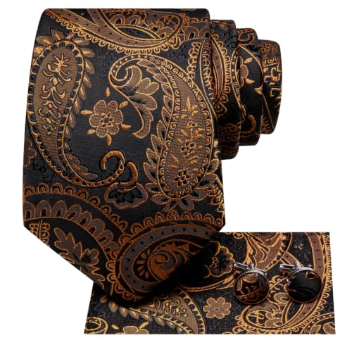 Image of Hi-Tie Men's Tie Sets Silk Paisley Striped Necktie Pocket Square Cuff-links Sets Wedding Business Holiday
