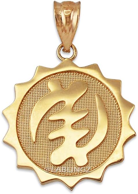 LA BLINGZ 10K Yellow Gold African Adinkra Gye Nyame Medallion Pendant Necklace