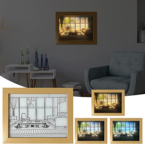 2023 lighting painting decoration (USB Powered - 3 Lighting Modes) LED Lights Picture, Glowing Photo Frame with Light & Shadow Art Night Picture，Decorative Painting with Light Decorative Wall Art
