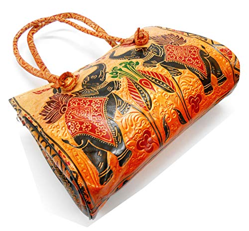 Twin Royal Elephants ethnic traditional 100% Genuine Pure Shantiniketan Leather Shoulder Bag Medium2