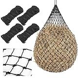 Windyun 4 Stück Ultra Slow Heu-Futternetze, 106,7 cm Länge mit 2,5 cm Futterlöchern, Pferdebedarf, strapazierfähig, oben ladend, schwarz, Heutasche für Ziegen, Schafe, Nutztiere, Scheune, Bauernhof