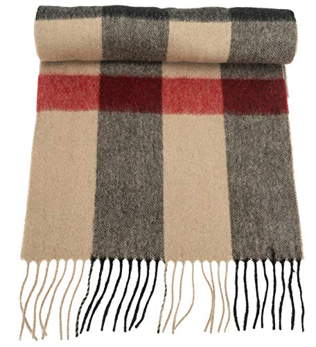 CANDOR AND CLASS Womens 100% Virgin Wool Scarf Solids Plaids 37 Styles Warm Soft Luxurious Wool Scarves for Women (Beige Wide Plaid)