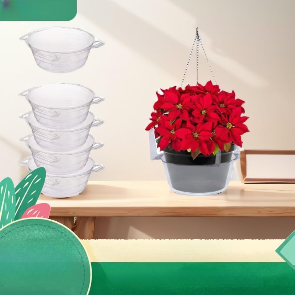12 Stück 20,3 cm für hängende Pflanzenuntersetzer aus Kunststoff, transparente Tropfschalen mit Hakensystem, Innen- und Außendekoration