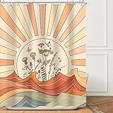 Omifly Boho Sun Shower Curtain 60Wx72H Inch Abstract Geometric Simple Minimalist Aesthetic Retro Col