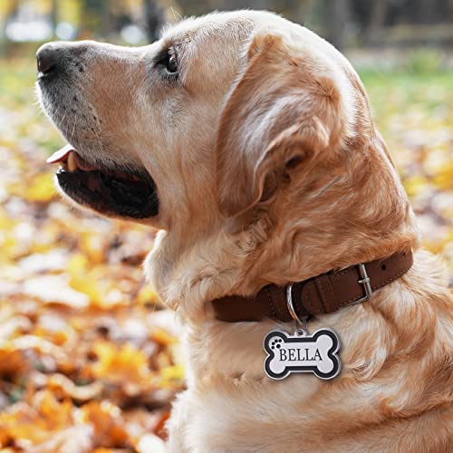 Aimeng Personalized Stainless Steel Pet ID Tags with Glittery Bone Design - DEEP Engraved Dog Tags Engraved for Pets Customized with 5 Lines Dogs and Cats Pets