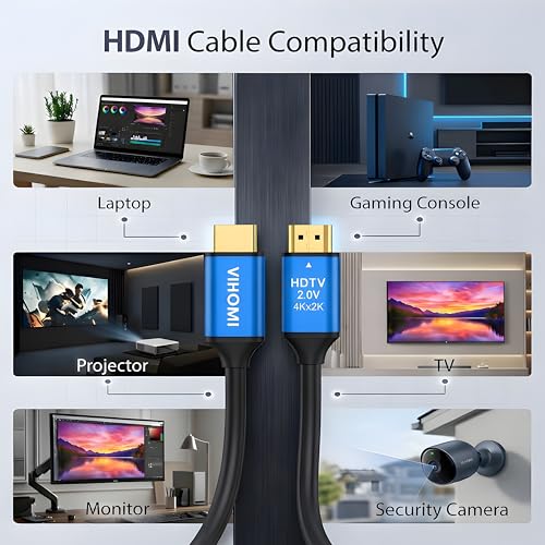 Image of 4K HDMI Cable 10 Meter, HDMI 2.0 High Speed Cable with Blue Metal Connectors, Supports 4Kx2K Ultra HD, HDR, Mirror & Extended Mode for Gaming, Laptop, TV, Monitor, Projector