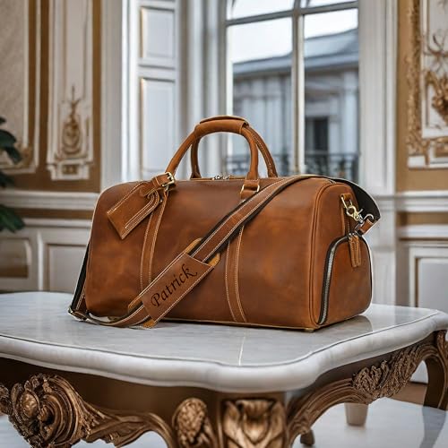Full Grain Leather Travel Duffle Bag, laptop bag, camera bag, Overnight Weekend Leather Bags Sports Gym Duffle (Brown)2