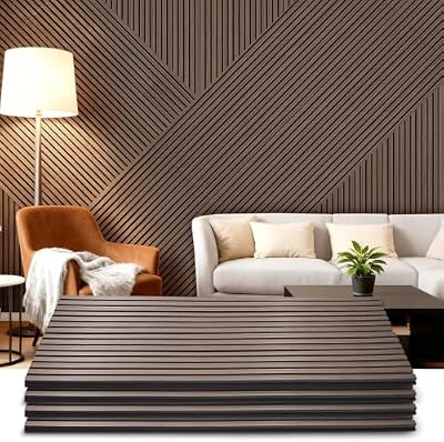 LARWORKS Acoustic Wood Wall Panels 4 Pack 47.6" x 23.6", Sound Proof Wooden Paneling for Walls, 3D Fluted Panel for Interior Wall Decor, Living Room, Bedroom - Walnut (Cover Approx.31 sq.ft)