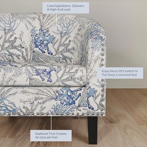 Image of BELLEZE Accent Barrel Chair, Set of 2 Modern Faux Leather Tub Club Chair Upholstered Armchair with Gold Nail Head Trim and Black Legs for Living Room Bedroom Apartment Lounge - Blue Coral