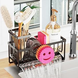 Sponge Holder for Kitchen Sink,Smiley Face Sink Caddy with Removable Brush Holder,Self-Draining Sponge Caddy for Sponge,Soap,Dish Brush,Scrubber,Kitchen Essentials and Gadgets