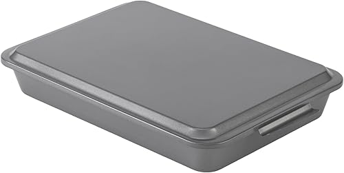 GoodCook Everyday - Molde para hornear pasteles de acero antiadherente de 9 x 13 pulgadas con tapa de metal, color gris