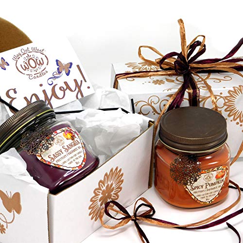 Way Out West Candles Fall Spiced Pumpkin Candle And Cranberry Scented Candle Gift Set - 2-8 Ounce Scented Long Lasting Soy Wax Jar Candle - Handmade In Usa #TOP5
