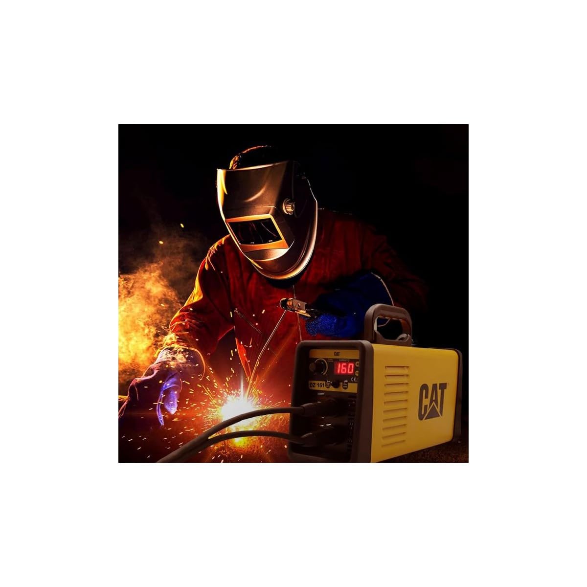CATERPILLAR DZ 161 Saldatrice Inverter Professionale MMA TIG LIFT ad Arco (15-160A) - Salda tutte le elettrodi 1,6-4,0 mm | Hot Start, Anti-Stick, Arc Force