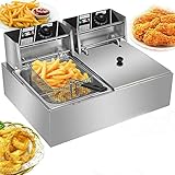 PMSW Electric Deep Fryer, Stainless Steel Professional Commercial Frying Machine Chicken Chips French Fryer with Basket &Lid for Commercial Restaurant Countertop Family Food Cooking (12L)