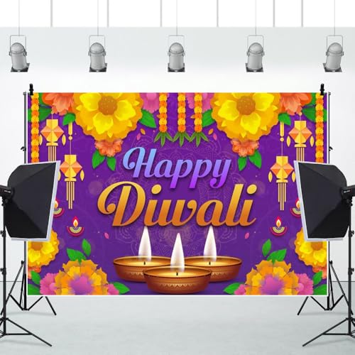 Image of 9x6ft Happy Diwali Backdrop Banner Decorations India Festival of Lights Party Supplies for Diwali Party Indian Deepavali Lights Diyas Decor Supplies
