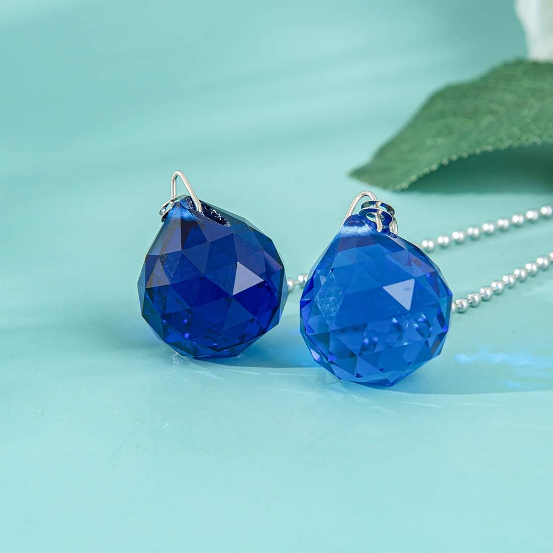 Ceiling Fan Pull Chain, 2pcs 30mm Diameter Prism Ball Extension Chains with Decorative Light Bulb and Fan Cord （Blue