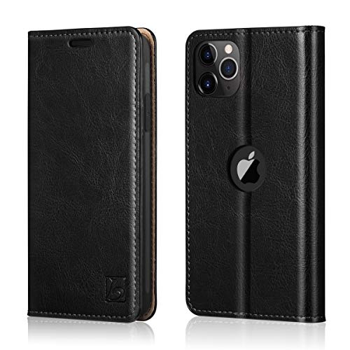 Belemay iPhone 11 Pro Max Wallet Case, iPhone 11 Pro Max Case, Genuine Cowhide Leather Case [RFID Blocking] Card Holder Slots Folio Flip Cover Kickstand Compatible iPhone 11 Pro Max (6.5-inch), Black