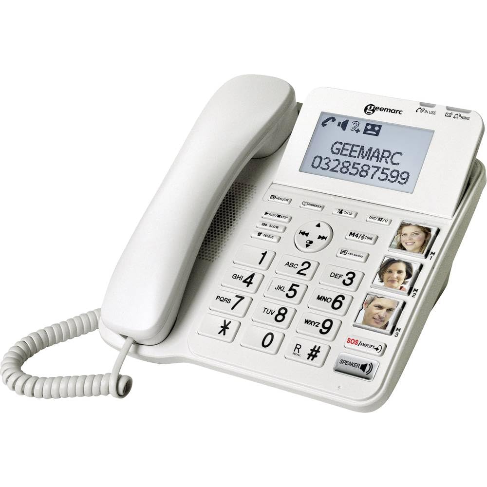 Geemarc CL595 - Telefono Fisso per Anziani con Volume di Ricezione Amplificato, Suoneria Potente, Tasti Grandi e Funzione di Chiamata di Emergenza - Ipoacusia Media o Grave - Versione IT