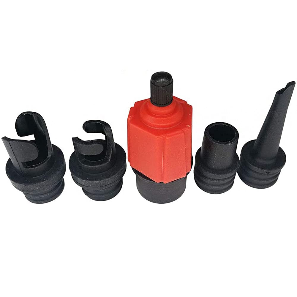 Sprężarka do dmuchanego zaworu pompy, nadmuchiwany adapter zaworu z 4 dyszami do nadmuchiwanego materaca, pierścienia do pływania/basenu, dmuchanego łóżka/sofy, łodzi, kajak - czerwony